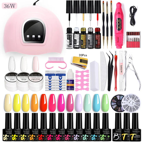 LILYCUTE Manicure Set For Quick Nail Extensions Gel Nail Polish With UV LED Nail Lamp Electric Nail Drill All For Nail Gel Tools