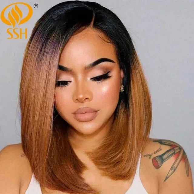 Wear go glueless Bob Wig Lace Front Human Hair Wigs Brazilian Short Bob Wig Natural Color Best Human Hair T Part Lace Wigs 180%