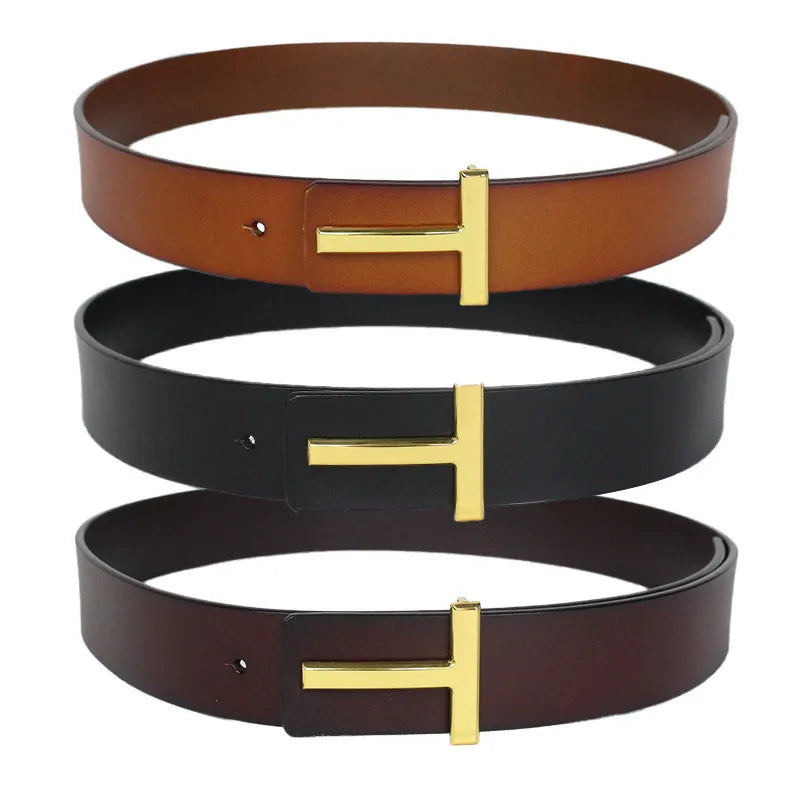 Luxury 3.8cm Width TF Real Leather Designer Brand T Outdoor Men Belt Soft Real Sports Accessories Women Black Belt