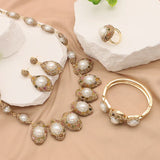 GLSEEVO Natural Baroque Shaped Pearl Women Jewelry Necklace Bracelet Earring Ring Set Rhinestone Inlaid Luxury Dress Jewelry