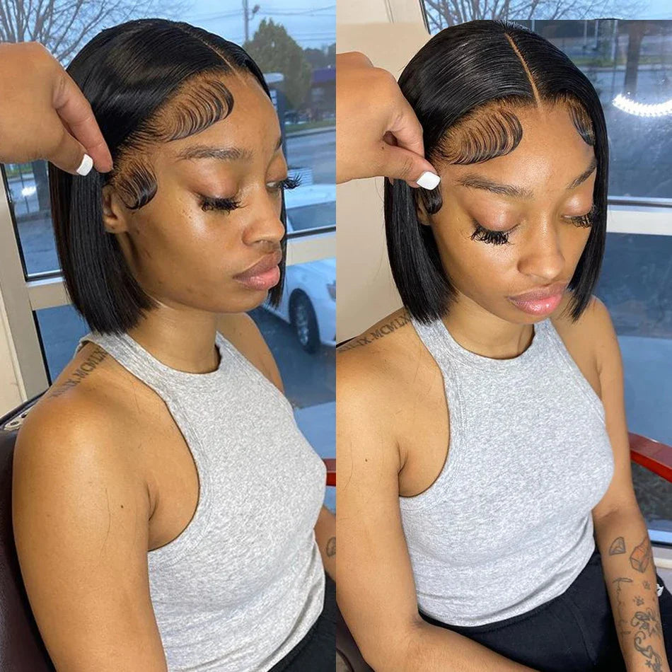 Lace Front Short Bob Wig Straight Natural Black Human Hair Wigs for Black Women Pre Plucked Closure Wig Brazilian Hair