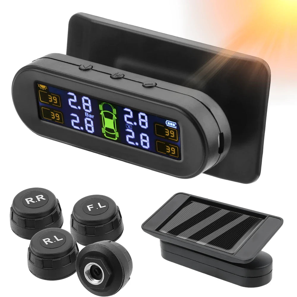 Tire Pressure Monitoring System Temperature Warning Fuel Save With 4 External Sensors Solar TPMS Car Tyre Pressure Monitor