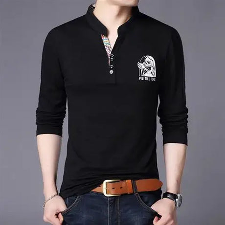 Korean Fashion Men Long Sleeve Polo Shirts Spring Autumn New T-shirt Loose Versatile Male Clothes Business Casual Cotton Tops