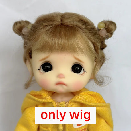 Doll Wig Bangs Ponytail Curly Soft Mohair Wig Suitable for Ob11, 1/12bjd, 1/8BJD Doll Wig Doll Accessories