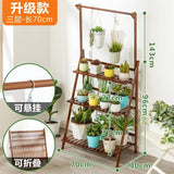 Plant Stand Storage Shelf 3-Tier Hanging Stand for Flowers Folding Organizer Display Storage Rack Adjustable Hanger Rod Bamboo