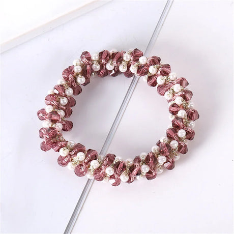 1pc Women Crystal Pearls Hair Rope Handmade Elastic Beaded Ponytail Holders Hair Ties For Women And Girls Hair Accessories