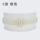 New Ladies Pearl Waist Chain Rhinestone Pearl Decorative Belt Fashion Sweet Dress Elastic Elastic Belt Women’s Designer Belts