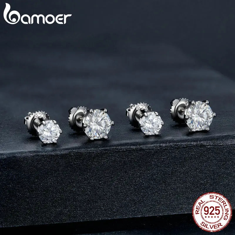 BAMOER Moissanite Stud Earrings, D Color Brilliant Round Cut Lab Created Diamond 925 Silver Earrings Gold Plated for Women