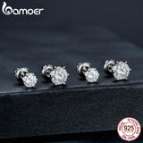 BAMOER Moissanite Stud Earrings, D Color Brilliant Round Cut Lab Created Diamond 925 Silver Earrings Gold Plated for Women