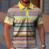 New Men‘S Polo Shirt Stripe Print Simple Male Clothing Summer Casual Short Sleeve Loose Oversize Shirt Fashion Breath Sweatshirt