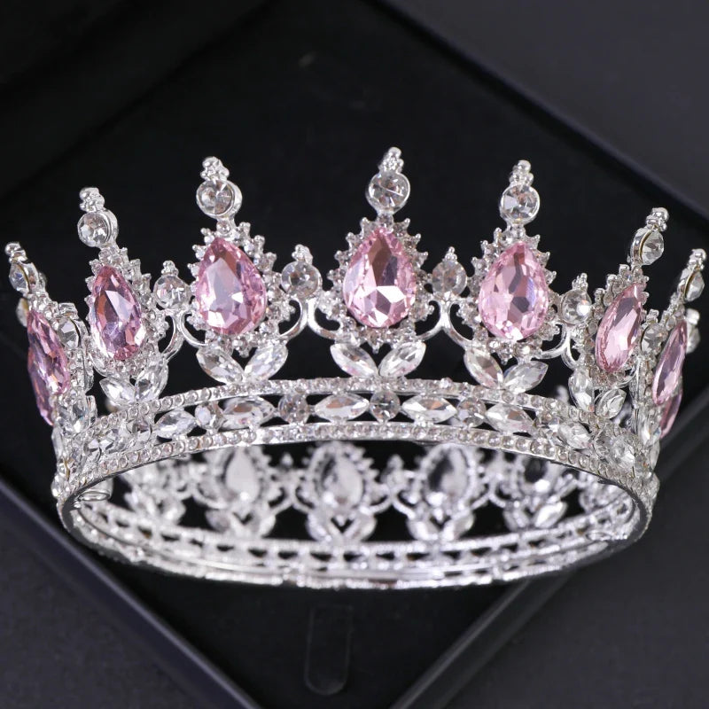 Pink Crystal Tiaras And Crowns Rhinestone Prom Diadem Crown For Women Bridal Wedding Hair Accessories Jewelry Crown Tiara Gift