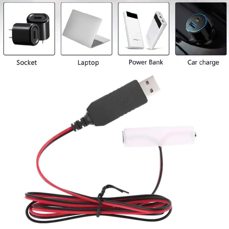 LR6 AA Battery USB Power Supply Cable for Radio Electric Toy Clock