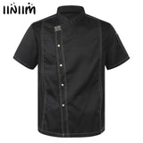 Unisex Chef Jacket Short Sleeve Restaurant Waiter Uniform Kitchen Cook Chef Shirt with Pocket Canteen Cake Shop Cafe Costumes