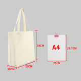 Large Capacity Canvas Shopping Bags DIY Folding Eco-Friendly Cotton Tote Bags Shoulder Bag Reusable Grocery Handbag Beige White