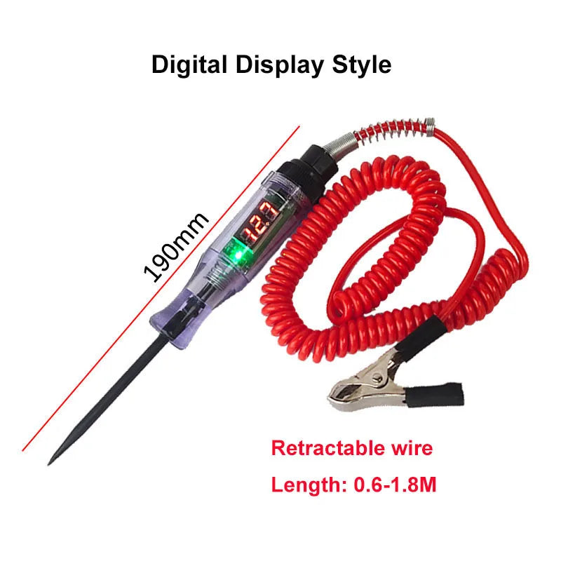 Car Truck Voltage Circuit Tester 6V 12V 24V DC Digital Display Long Probe Pen Light Bulb Automobile Diagnostic Tool Auto Repair