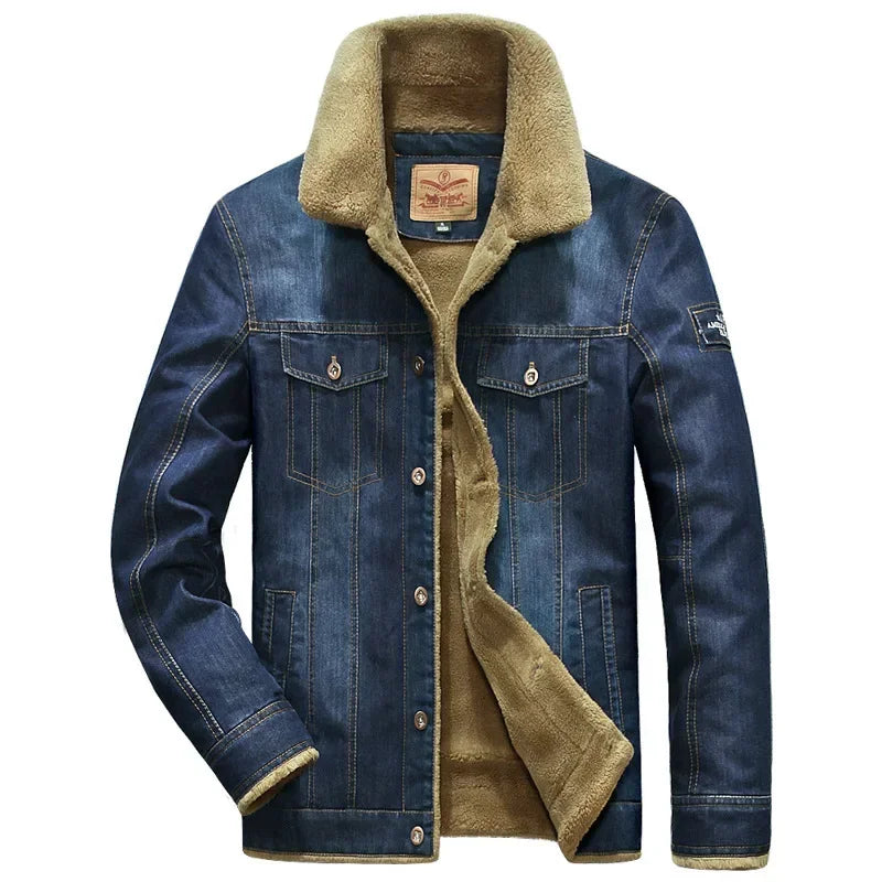 Winter Mens Denim Jacket High-quality Wool Thicked Thermal Coat Multi Pocket Lapel Fashion Casual Jackets Size 6XL Men Clothing