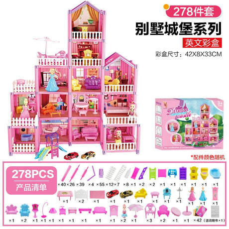 Kids Toy Simulation Doll House Villa Set Pretend Play House Assembly Toys Princess Castle Bedroom Girls Gift Toy For Children