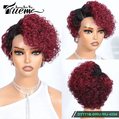 Short Pixie Curly Bob Wig Lace Front Human Hair Wigs For Women Colored Brazilian Deep Curly Transparent Lace Part Human Hair Wig