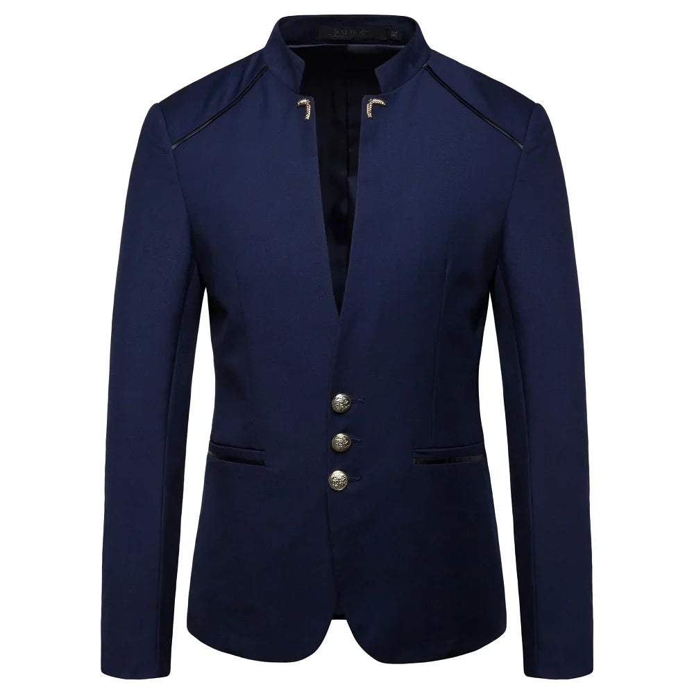 Chinese Style Mandarin Stand Collar Business Casual Wedding Slim Fit Blazer Men Casual Suit Jacket Male Coat 4XL