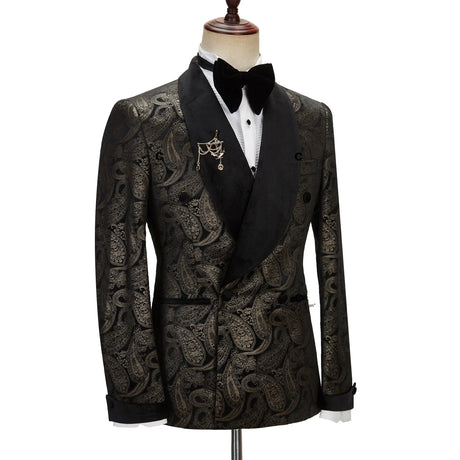 Cenne Des Graoom 2023 Elegant Men's Suit for Wedding Tuxedo Double Breasted Black Paisley Jacket Velvet Lapel Pants 2 Pcs Set