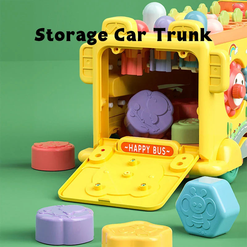 Baby Montessori Toys Whac-a-Mole Fishing Maze Puzzle Hammer Game Music Multifunctional Kids Bus Storage Box Educational Toys