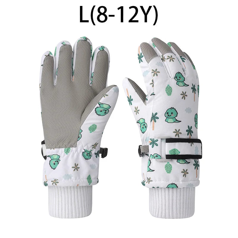 Winter Kids Gloves Thickened Warm Ski Five-Finger Gloves for Children Non-Slip Windproof Boys Girls Snow Accessories 4-12 Years