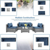 Shintenchi 5 Pieces Outdoor Patio Sectional Sofa Couch, Silver Gray PE Wicker Furniture Conversation Sets with Washable Cushions