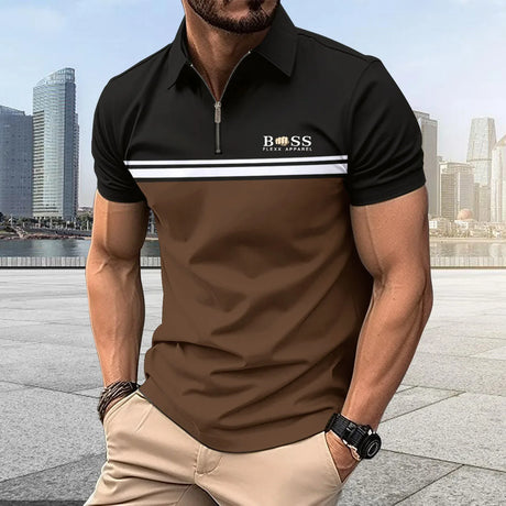 Spring Summer Autumn New Men's Short-sleeved Polo Shirt Sports Fitness Fashion Color Contrast Zipper High Quality Polo Shirt