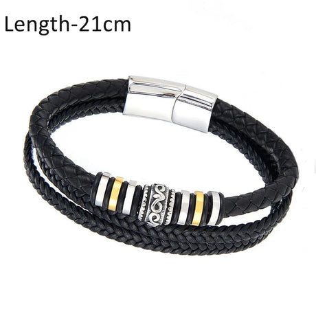 Leather Magnetic Buckle Bangle Braided Bracelet Titanium Steel Men‘s Bracelet Vintage Kpop Bangles Bracelets for Men Women Gift