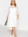 Plus Size 3/4 Lace Sleeve Spring Autumn Elegant Party Dress Women White Flt Flare Midi Dress Large Size Night Out Wedding Dress