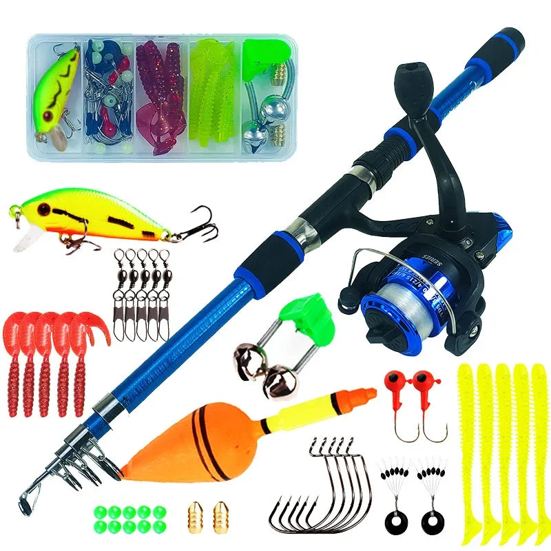 Spinning Fishing Rod and Reel Combo1.8M Telescopic Rod with 5.2:1 3BB Fishign Reel Max Drag 5kg Full Fishing Kit