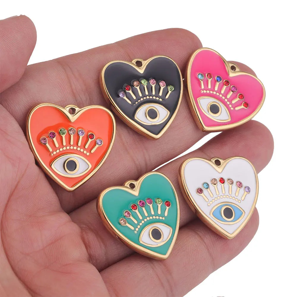 4pcs Stainless Steel Evil Eye Charms Heart  Enamel Charm Pendant Connector for Earrings Diy Jewelry Making Supplies Wholesale