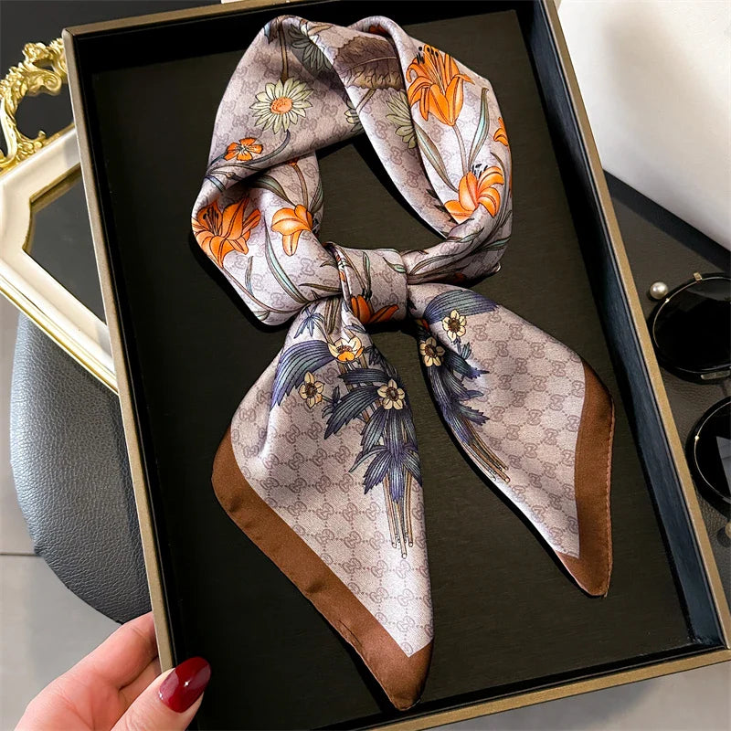 Silk Hair Scarf for Women Fashion Print Shawl Wraps Female Headband Neckerchief 70cm Hand Bag Wrist Foulard Neck Tie Echarpe