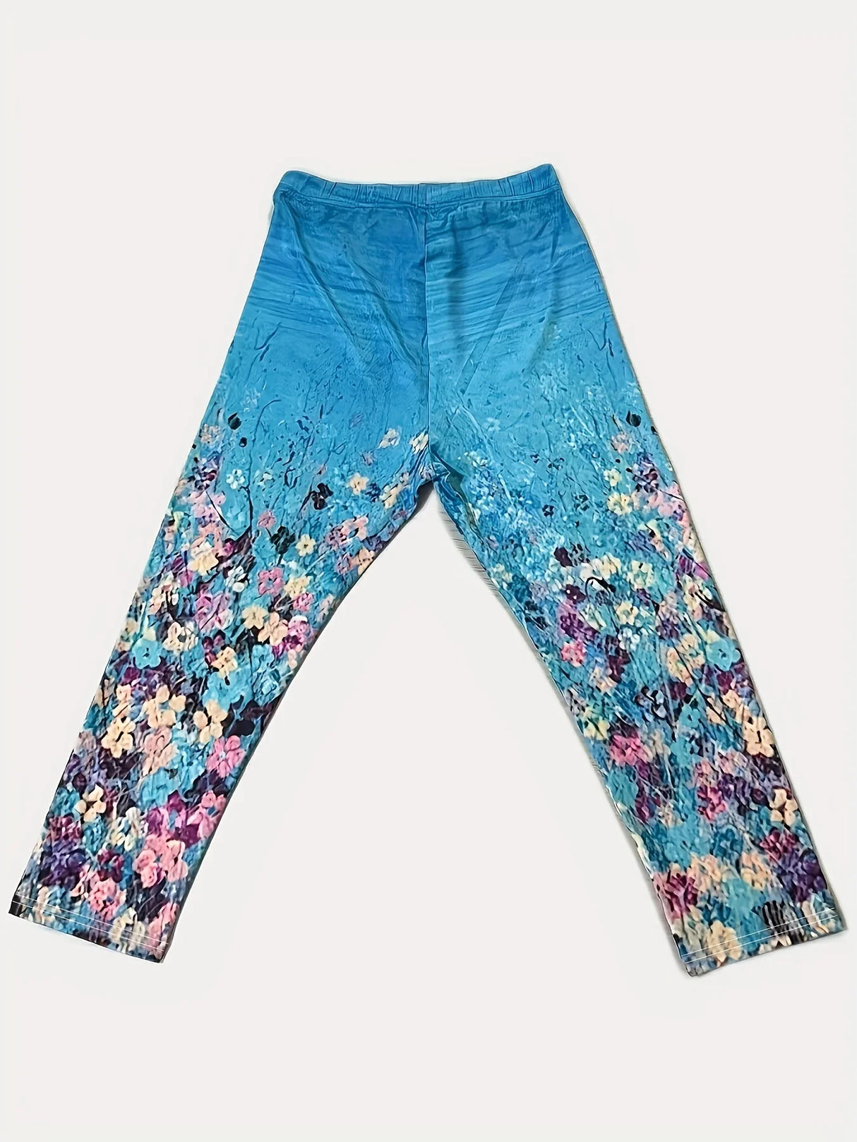 Plus Size Casual Capri Leggings, Women's Plus Floral Print High Rise Skinny Capri Leggings