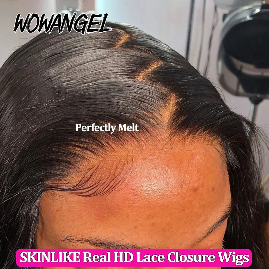 WOWANGEL Bye Bye Knots Wig 5x5 HD Lace Closure Wigs Melt Skins 34inches Straight Human Hair Wigs Bleached Knots Glueless Wigs