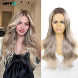 Ash Blonde Synthetic Lace Front Wigs for Women Body Wave Colored Lace Wig Heat Resistant Dark Roots Cosplay 13x3 Glueless Wig