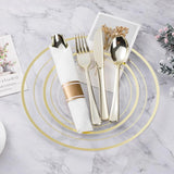 350PCS Gold Dinnerware Set, Disposable Party Plates for 50 Guests, 100 Plastic Plates, 50 Rolled Napkins, 50 Cups