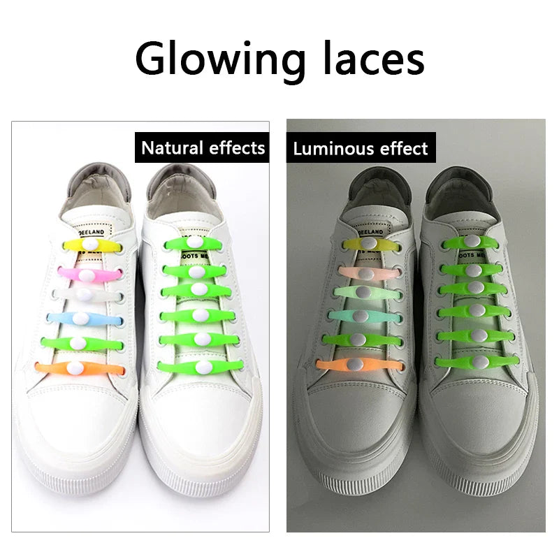 12 Pcs Silicone Shoelaces Elastic Luminous Shoe Laces Without Ties Kids Adult Unisex Lazy Lace Fashion Party Rubber Shoelace