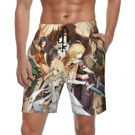 Genshin Impact Board Shorts Summer Anime Print Running Beach Short Pants Men Breathable Classic Custom Large Size Beach Trunks