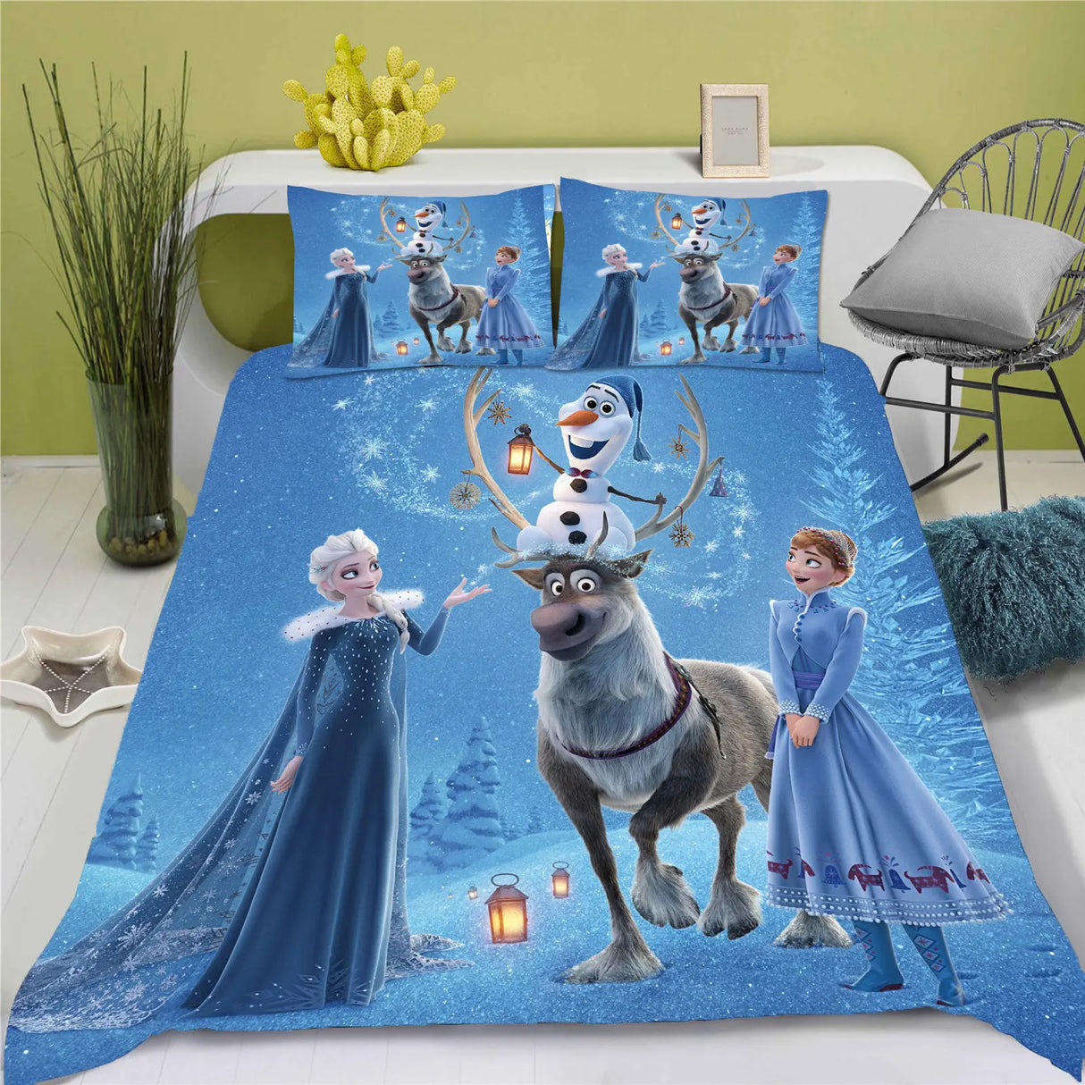 Cartoon Duvet Cover Disney Cute Frozen Printed Children 3-Piece Set 1 Quilt Cover Comforter Bedding Sets King Queen Size