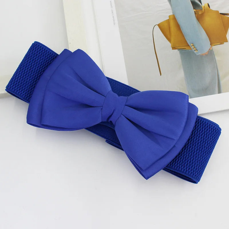 Women Bowknot Cummerbunds 1PCS Elastic Bow Wide Stretch Bukle Waistband Belt Fashion Girl Dress Accessories Waist Belts