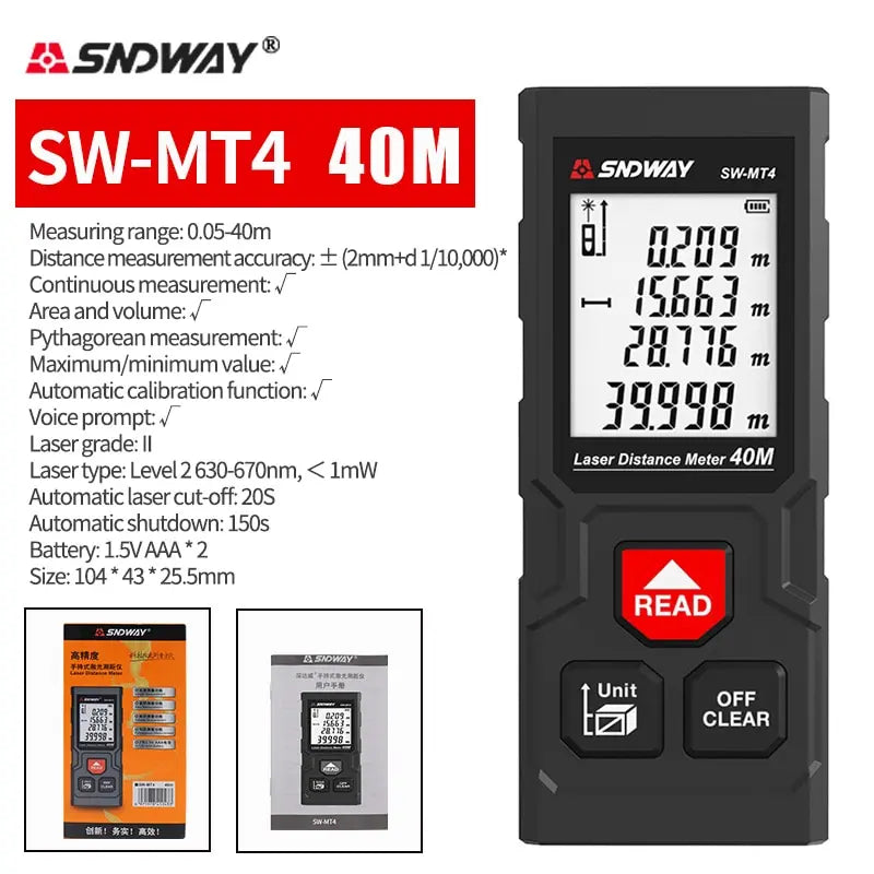 SNDWAY Laser Distance Meter Digital Rangefinder Mini Laser Tape Measure Range Finder Professional M/In/Ft Laser Measuring Meter