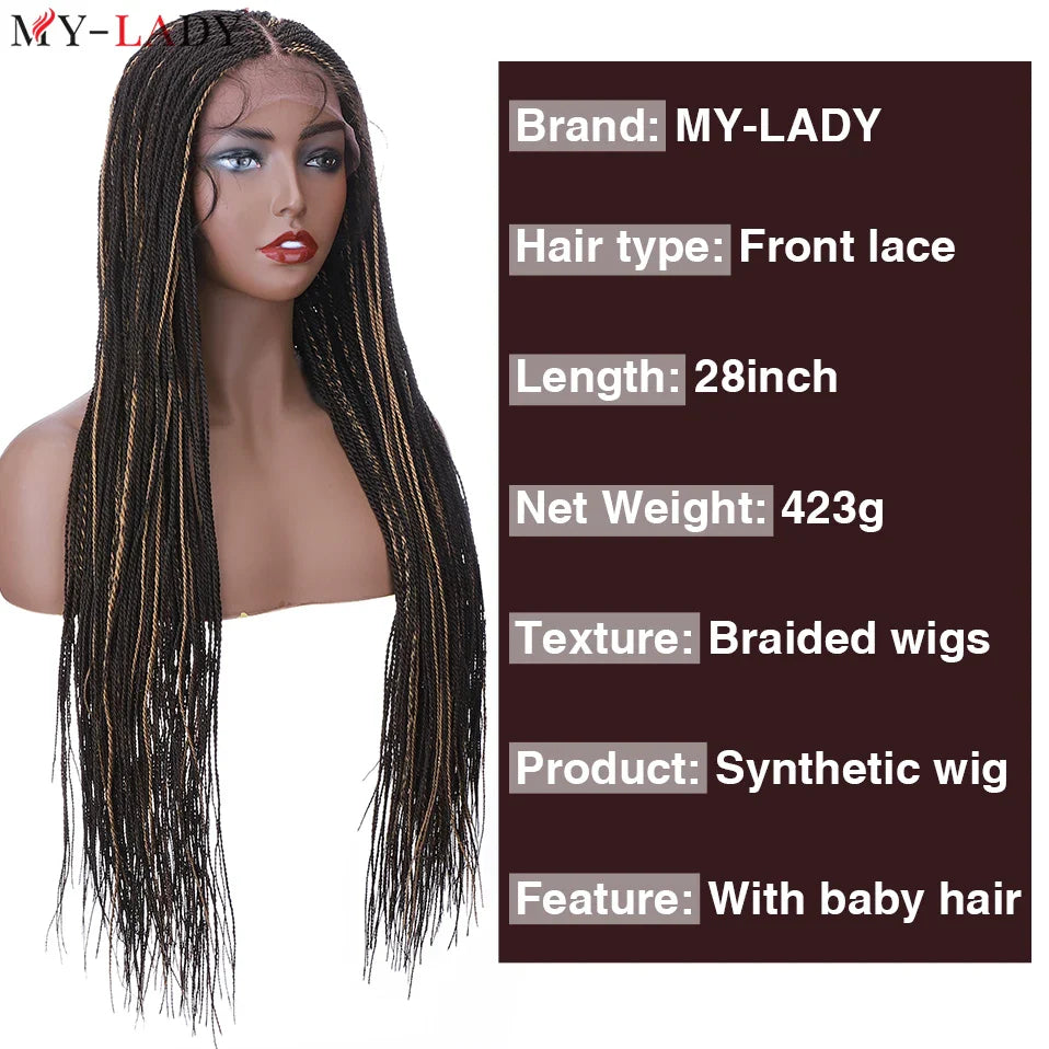 My-Lady 28inch Synthetic Braided Wigs Senegalese Twist Lace Front Wig Knotless Frontal Lace Wigs Braids Hair For African Women