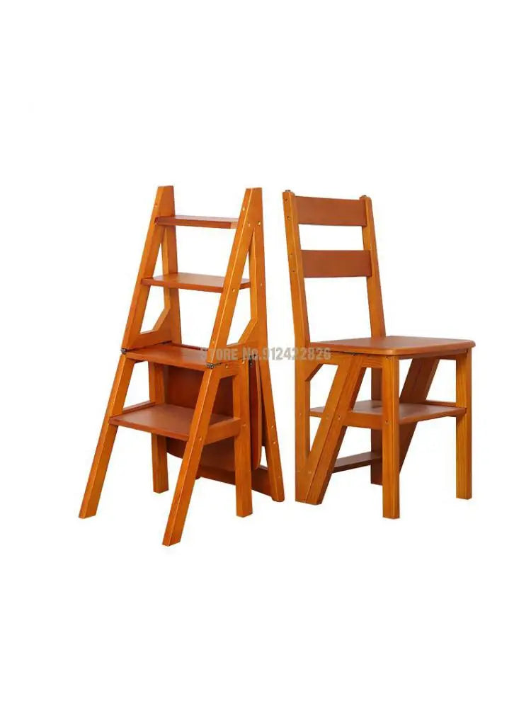 Solid Wood Household Multifunctional Folding Ladder Chair Indoor Climbing Ladder Dual-use Three-step Four-step Ladder Stool