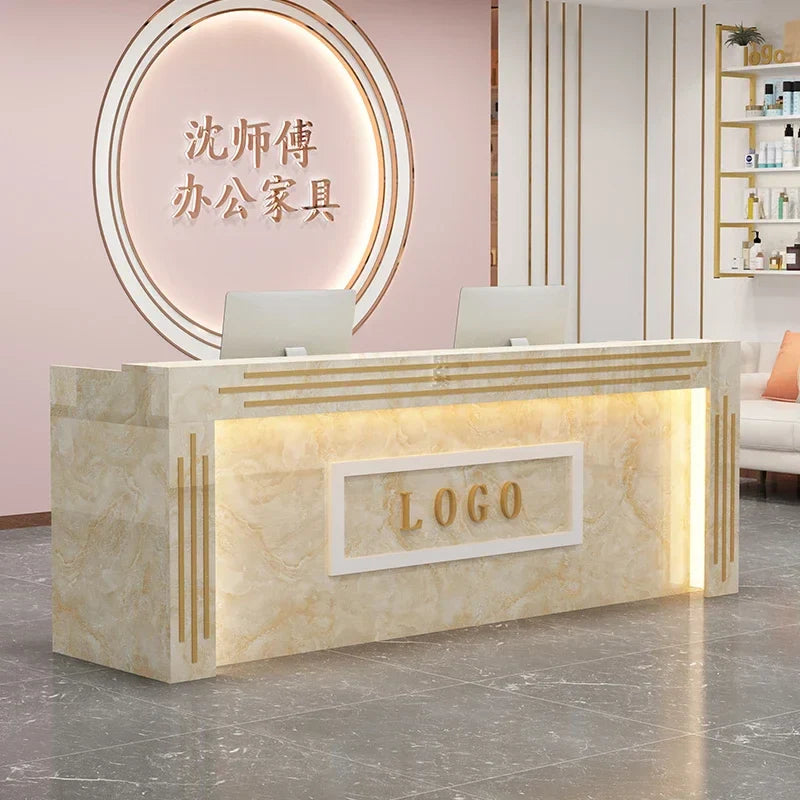 Modern Cash Register Clothing Store Counter Reception Desks Light Luxury Simple Hairdressing Beauty Salon Bar Table with Light