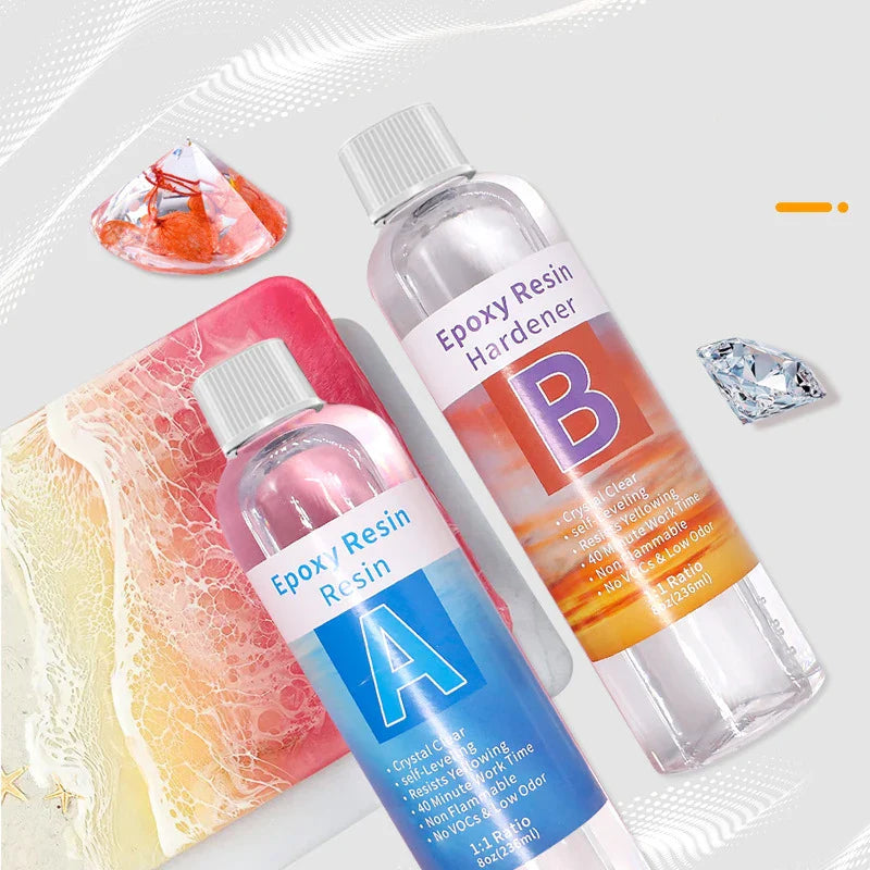 1:1 AB Crystal Epoxy Resin Glue Kit With Wooden Stick Measuring Cup Gloves High Adhesive Crystal AB Glue Set For Jewelry Making