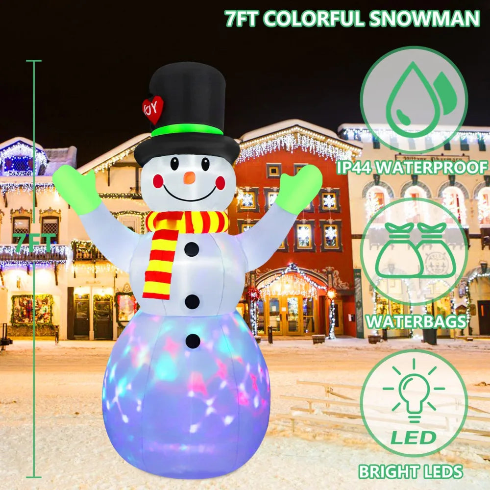 2.2M Christmas Snowman Inflatable Model Rotate LED Light Green Glove Xmas Stake Props Toys Household Accessories Holiday Decor