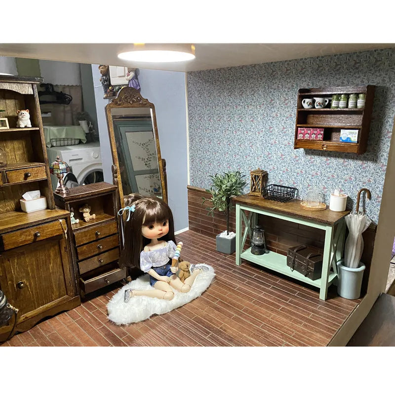 1/6 1/12 Dollhouse Wood Floor PVC Imitation Wood Board Miniature Scene OB11 BJD Lol Blyth Kitchen Bathroom Miniature Accessory