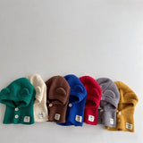 New Baby Knitted Hooded Scarf Warm Solid One Piece Scarf Hat Girls Thicken Ear Protection Balaclava Hat Headgear Bonnet for Boys