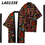 Men's Japanese Long Kimono Cardigan Men's Samurai Costume Kimono Fireworks Pattern Kimono Shirt Yukata Outer Cover